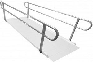 Mains courantes fixées à la rampe pour fauteuil roulant